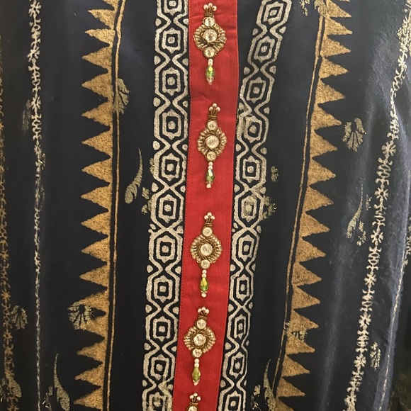 Navy and Gold Patterned Midi Dress - Picture 5 of 5